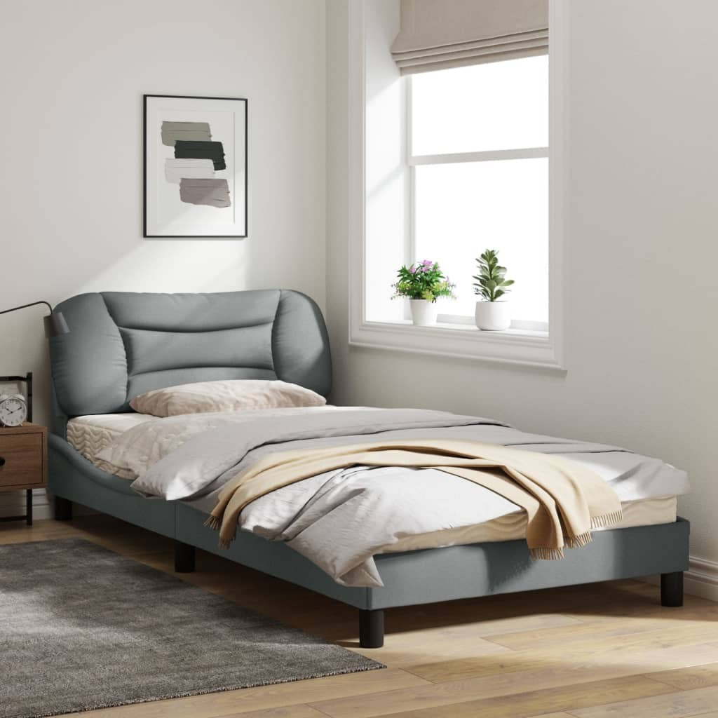 vidaXL Bed Frame with LED Lights Light Gray 39.4"x79.9" Twin XL Fabric