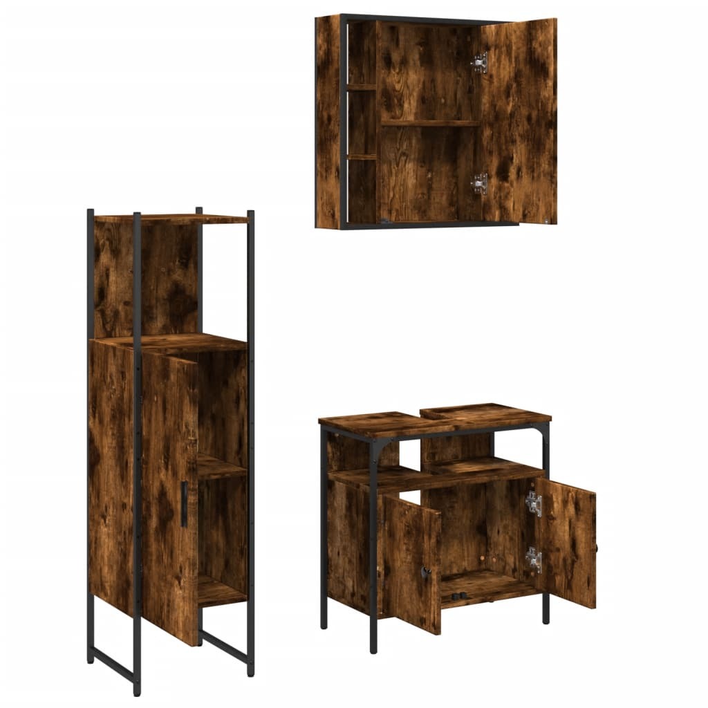 vidaXL 3 Piece Bathroom Cabinet Set Smoked Oak Engineered Wood