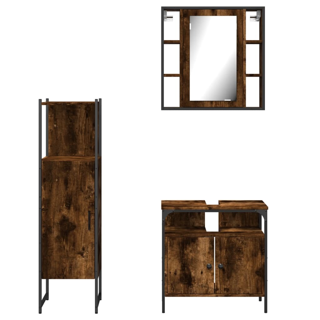 vidaXL 3 Piece Bathroom Cabinet Set Smoked Oak Engineered Wood