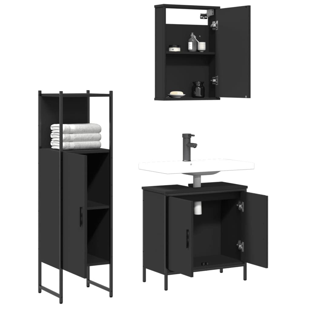 vidaXL 3 Piece Bathroom Furniture Set Black Engineered Wood