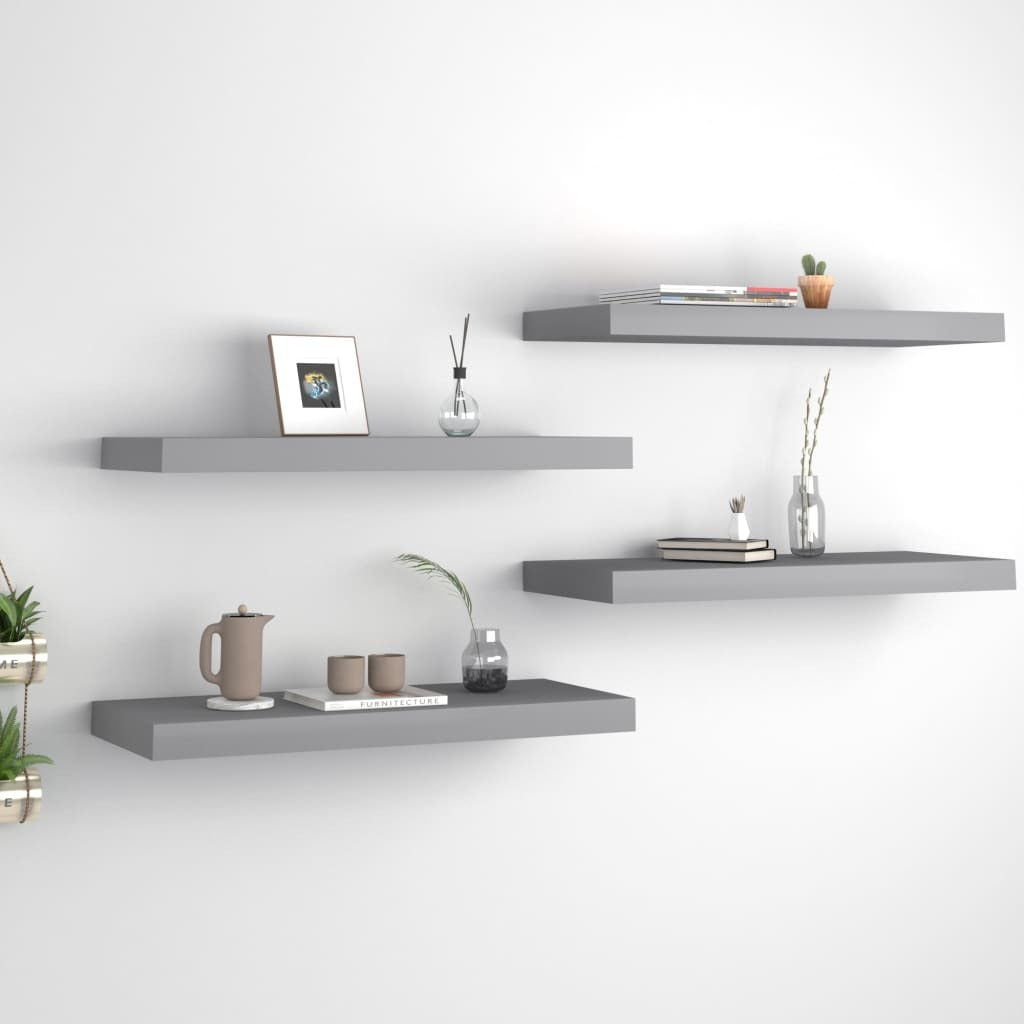 vidaXL Floating Wall Shelves 4 pcs Gray 23.6"x9.3"x1.5" MDF