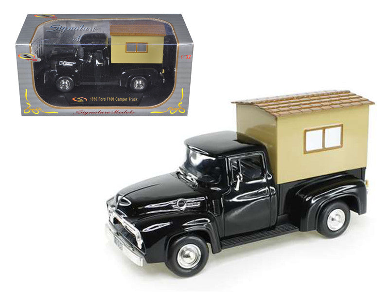 1956 Ford F-100 Pickup Truck Black with Camper 1/32 Diecast Model Car by Signature Models-0