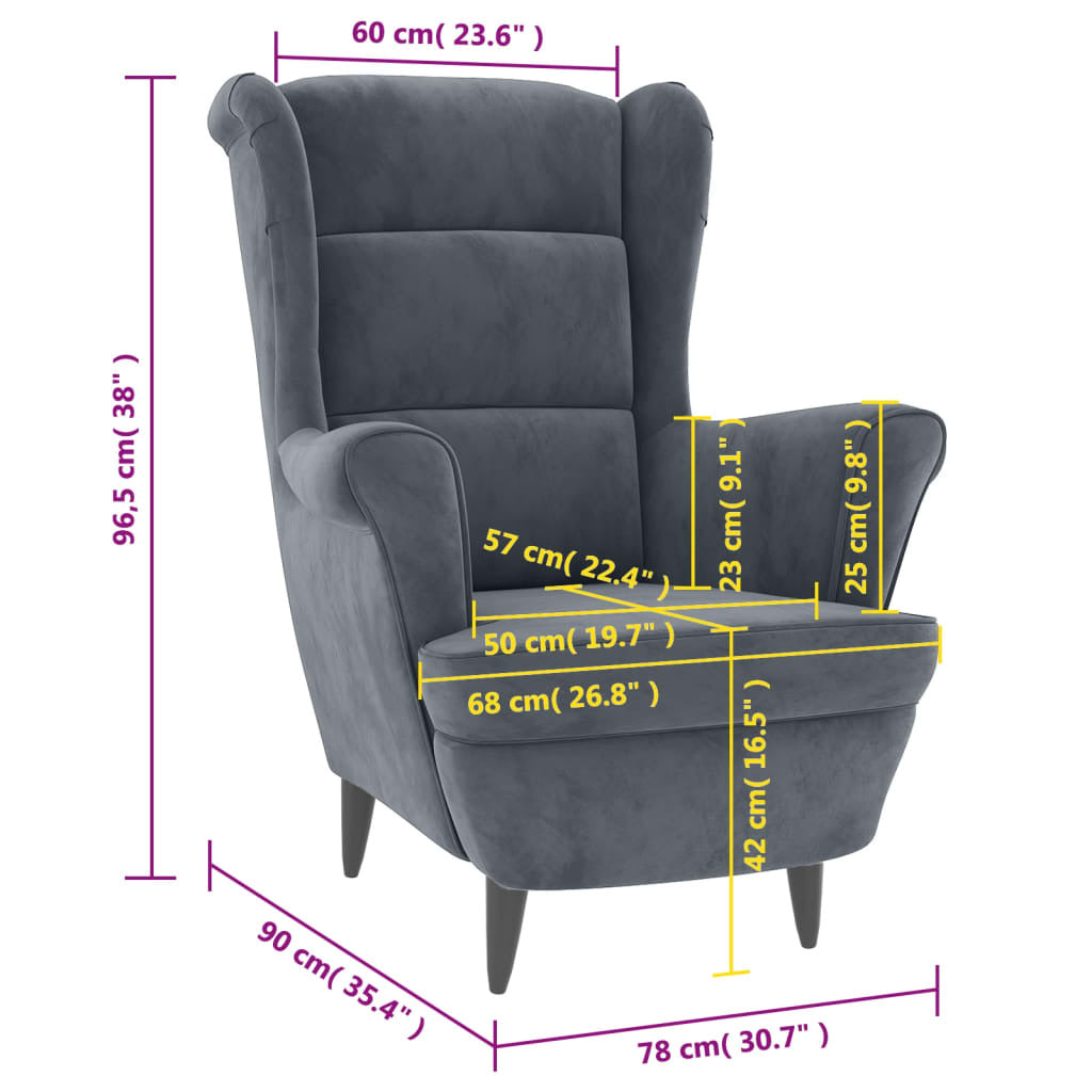 vidaXL Armchair Dark Gray Velvet