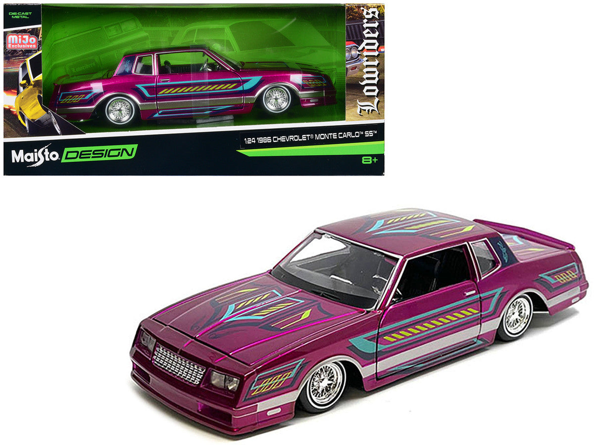 1986 Chevrolet Monte Carlo SS Lowrider Pink Metallic with Graphics "Lowriders" Series 1/24 Diecast Model Car by Maisto-0