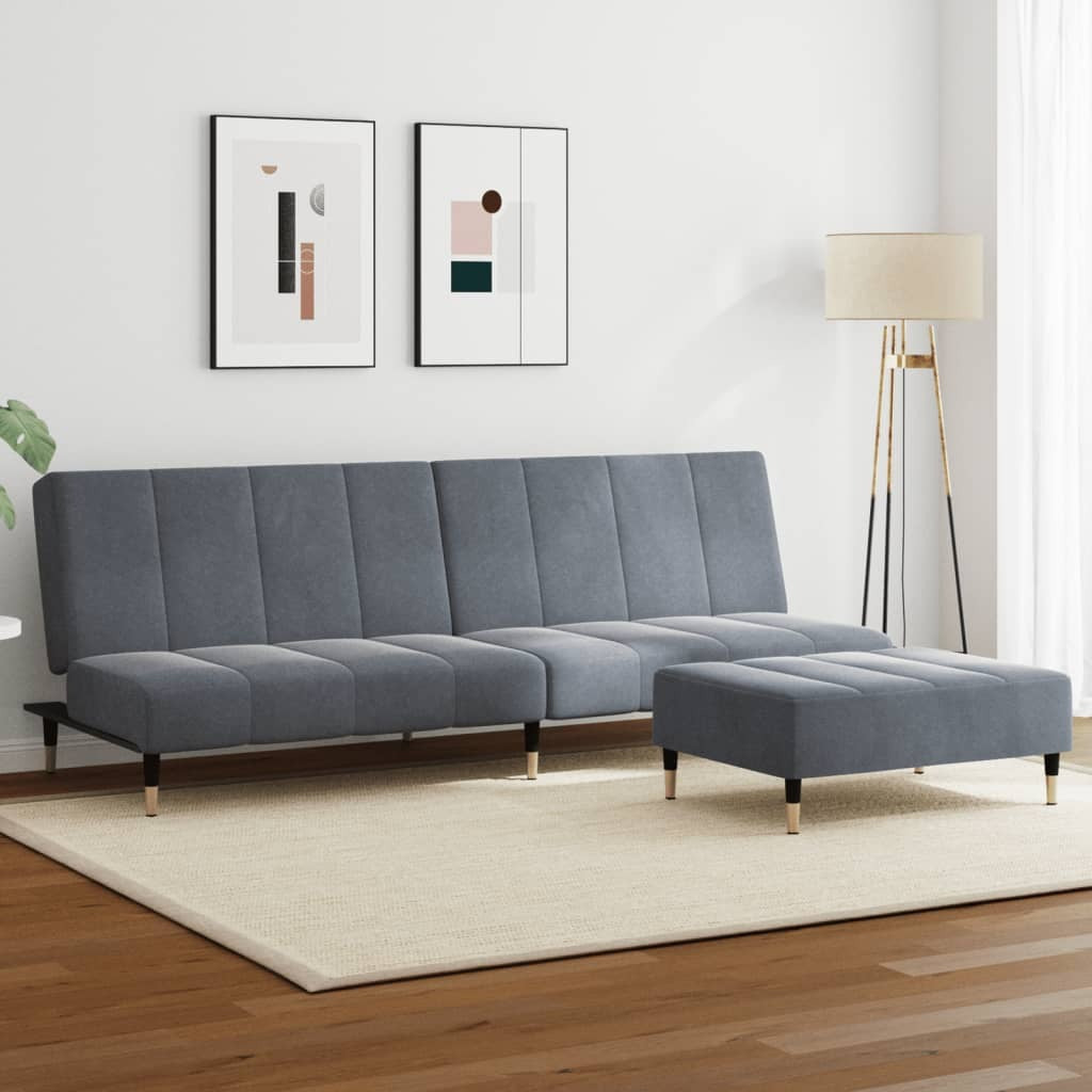 vidaXL 2-Seater Sofa Bed with Footstool Dark Gray Velvet