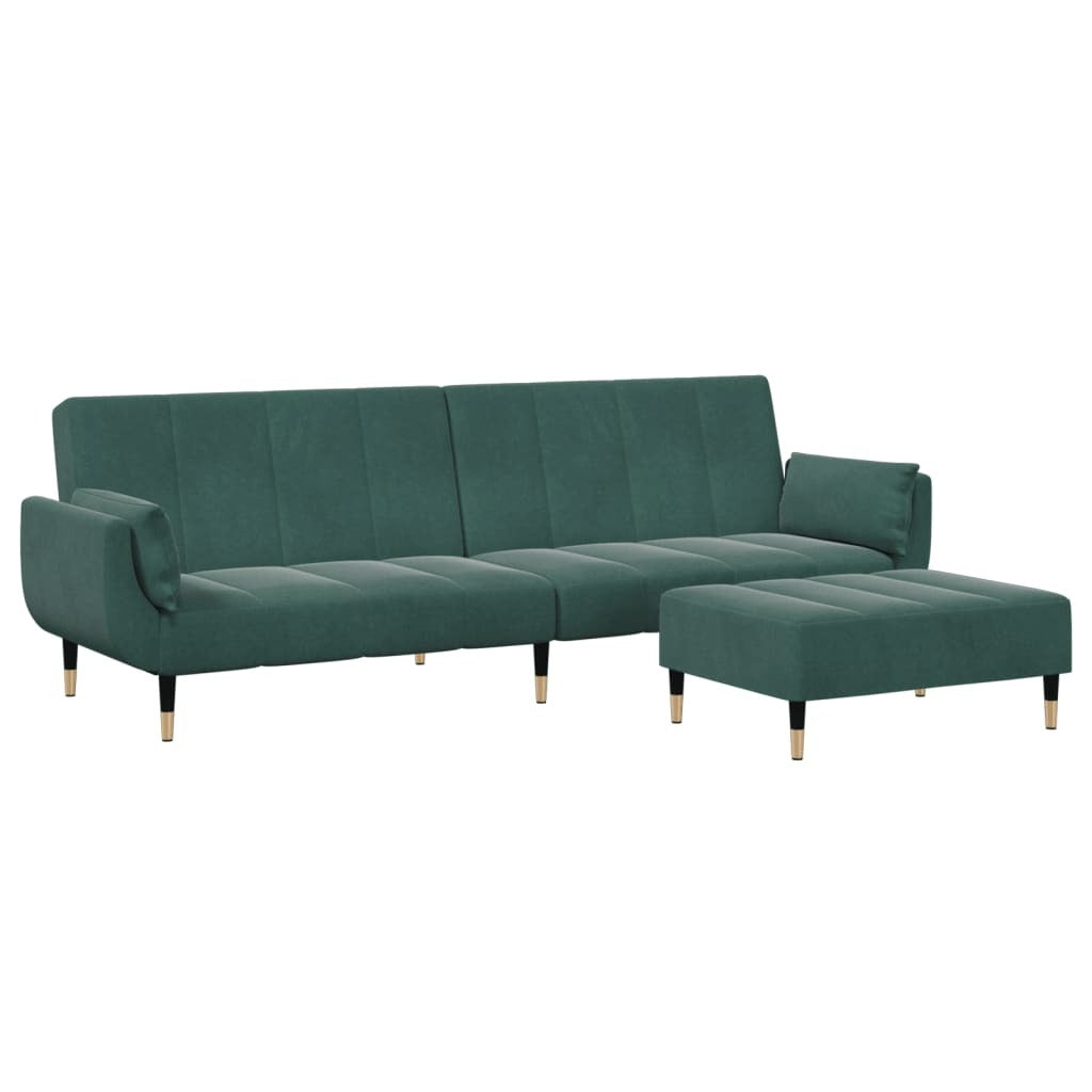 vidaXL 2-Seater Sofa Bed with Footstool Dark Green Velvet