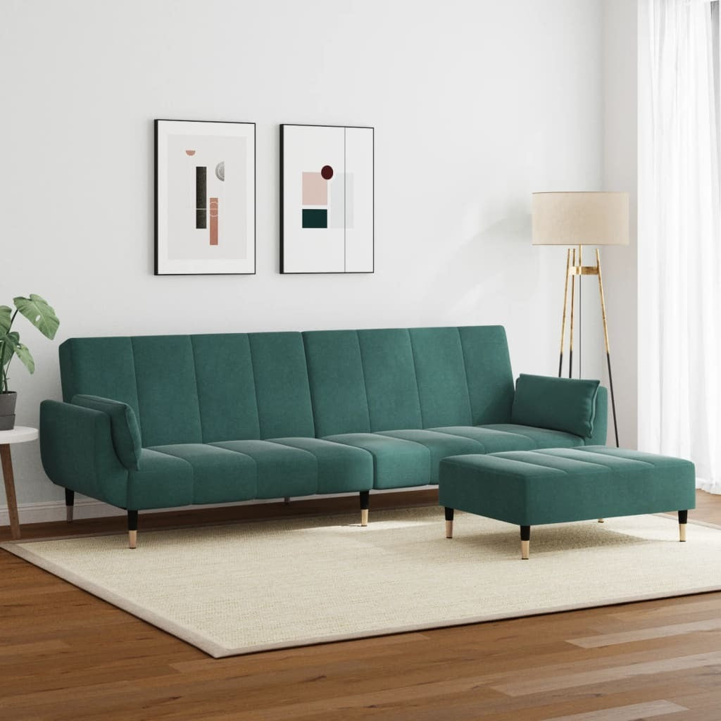 vidaXL 2-Seater Sofa Bed with Footstool Dark Green Velvet