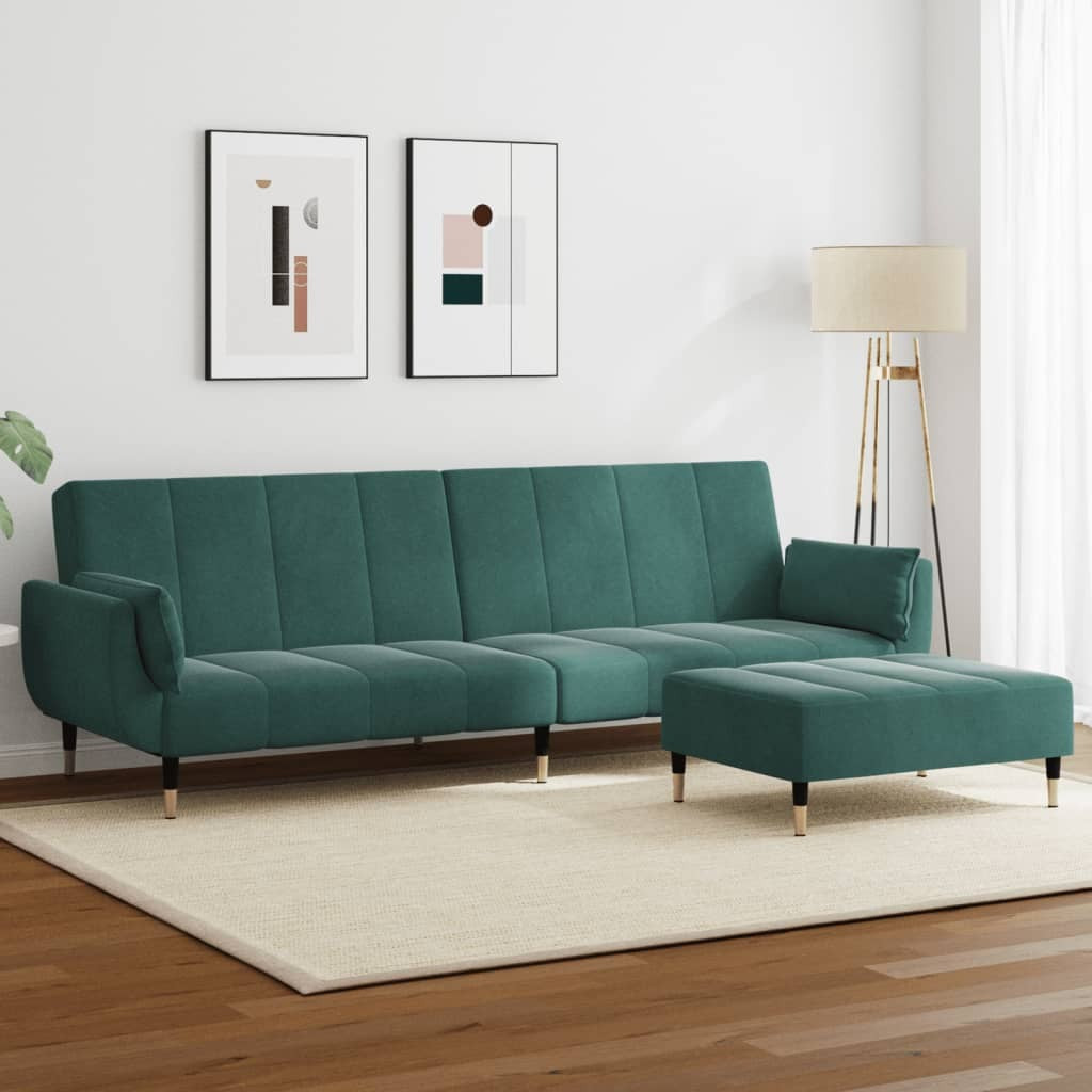 vidaXL 2-Seater Sofa Bed with Footstool Dark Green Velvet