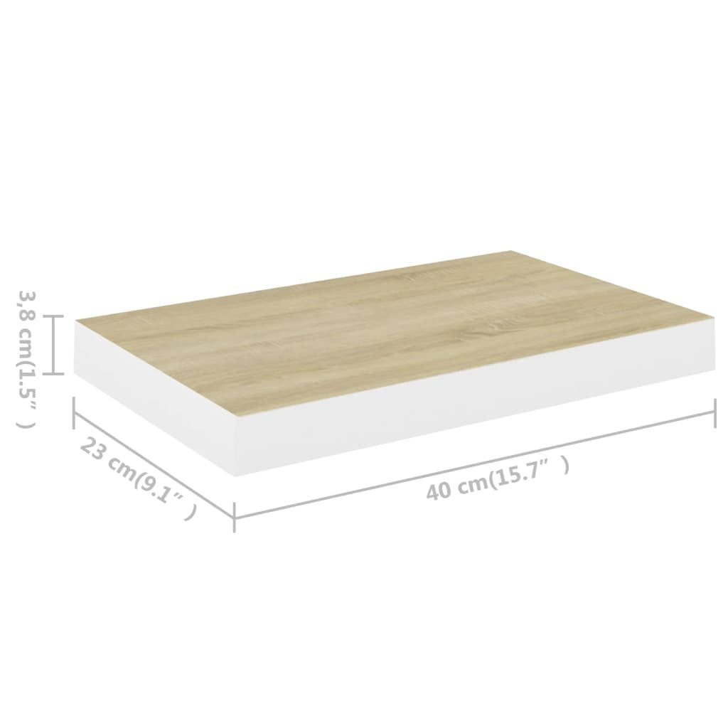 vidaXL Floating Wall Shelves 2 pcs Oak and White 15.7"x9.1"x1.5" MDF