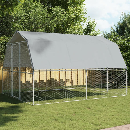 vidaXL Dog Cage with Roof and Door Silver Galvanized Steel