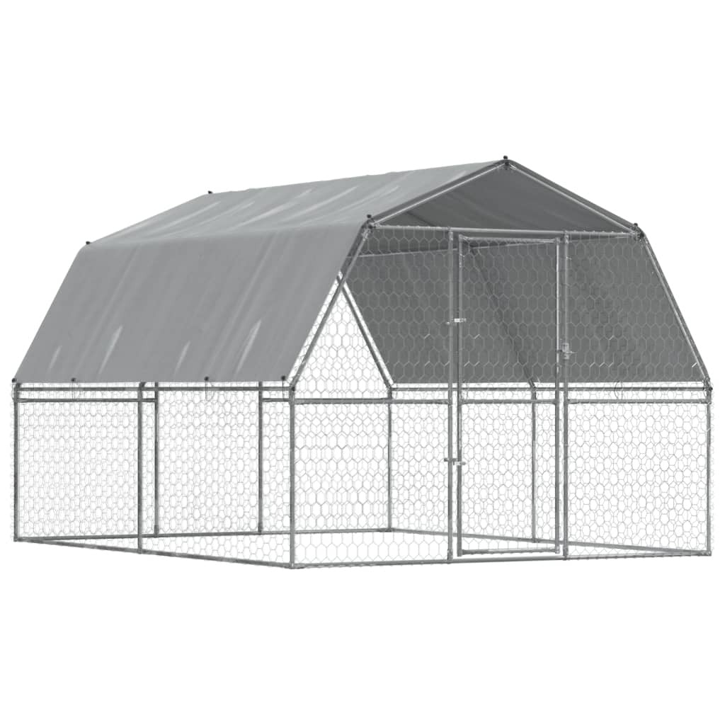 vidaXL Dog Cage with Roof and Door Silver Galvanized Steel