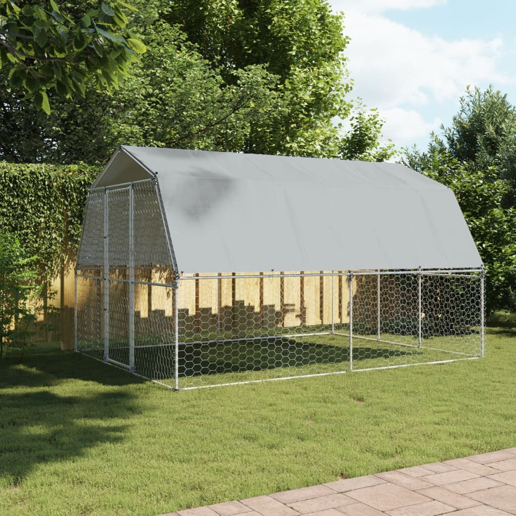 vidaXL Dog Cage with Roof and Door Silver Galvanized Steel