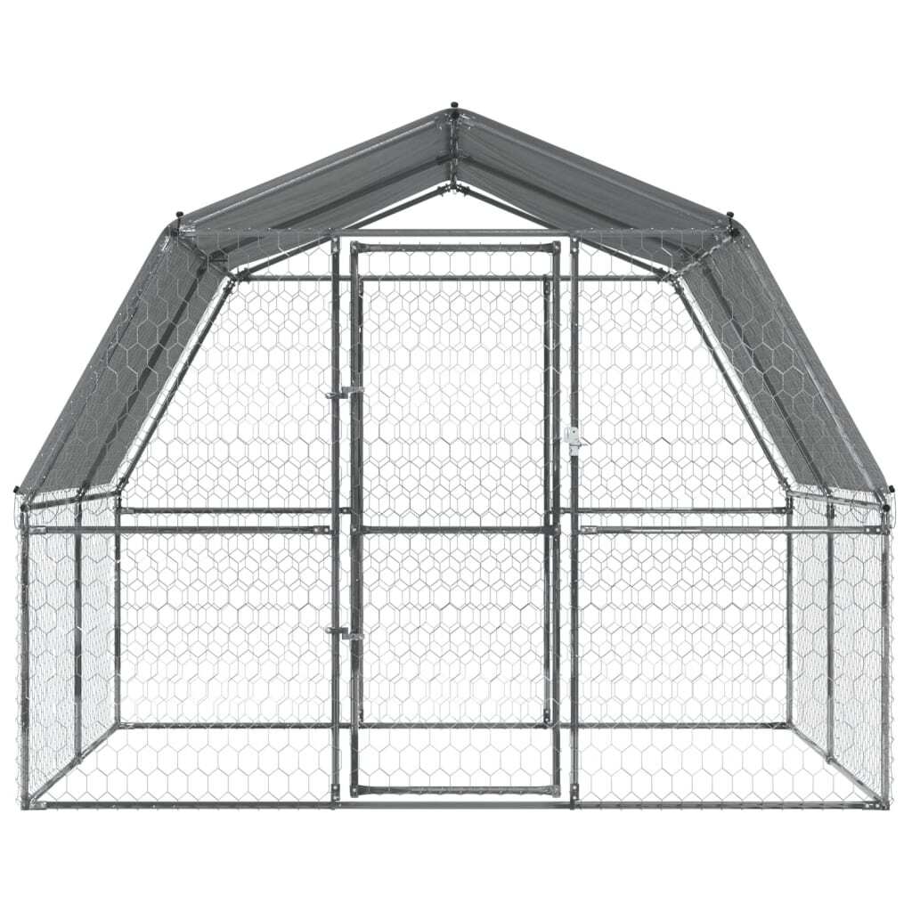 vidaXL Dog Cage with Roof and Door Silver Galvanized Steel