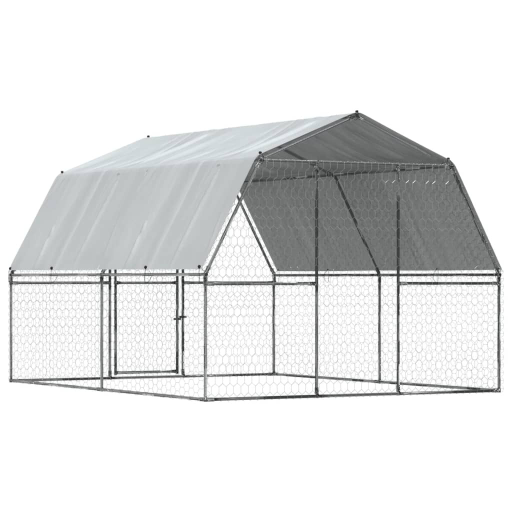 vidaXL Dog Cage with Roof and Door Silver Galvanized Steel