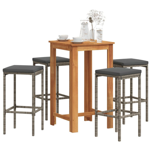 vidaXL 5 Piece Patio Bar Set Gray Solid Wood Acacia and Poly Rattan