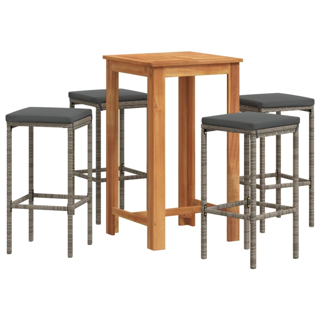 vidaXL 5 Piece Patio Bar Set Gray Solid Wood Acacia and Poly Rattan