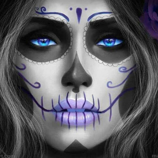 Size: 50x50 - 5D Diy Diamond Painting Skull Woman Cross Stitch Horror Halloween Needlework Home Decorative Full round Diamond Embroidery