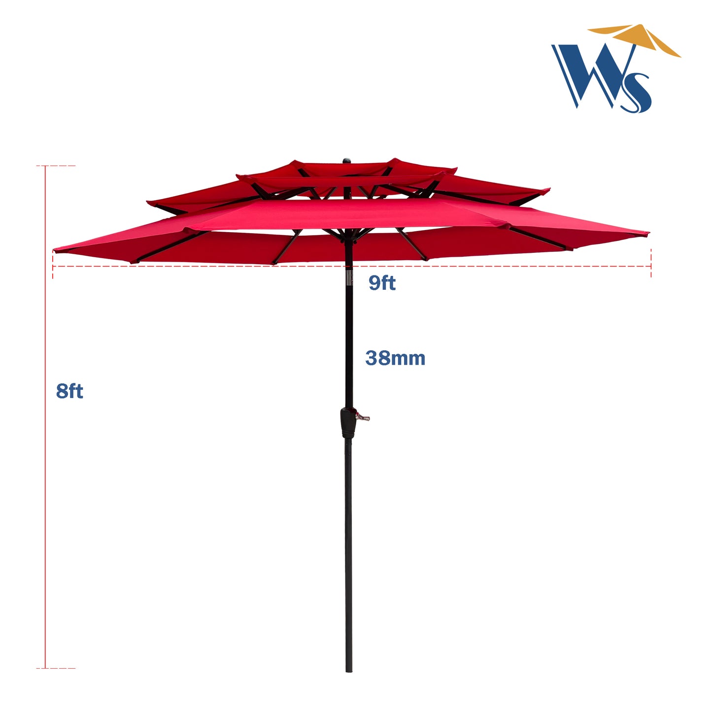 9Ft 3-Tiers Outdoor Patio  Umbrella with Crank and tilt and Wind Vents for Garden Deck  Backyard Pool Shade Outside Deck Swimming Pool