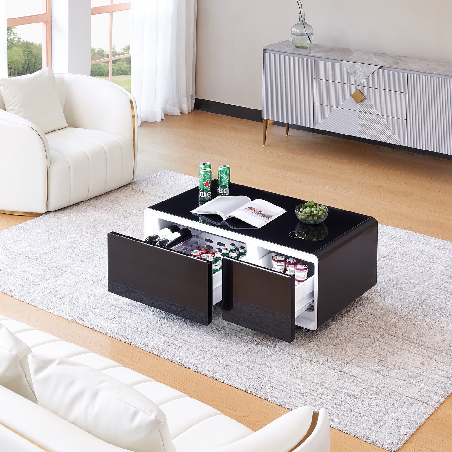 Smart Table Fridge, Multifunctional Coffee Table with Cooler and Frozen