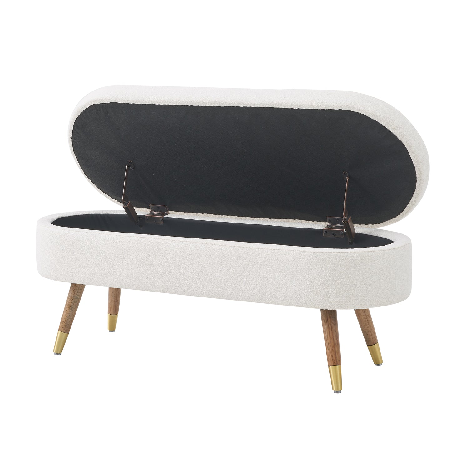 Storage bench Upholstered Boucle Ottoman with Golden Metal Legs End of Bed bench for Bedroom, Living Room, Entryway,Bed Side(Ivory)