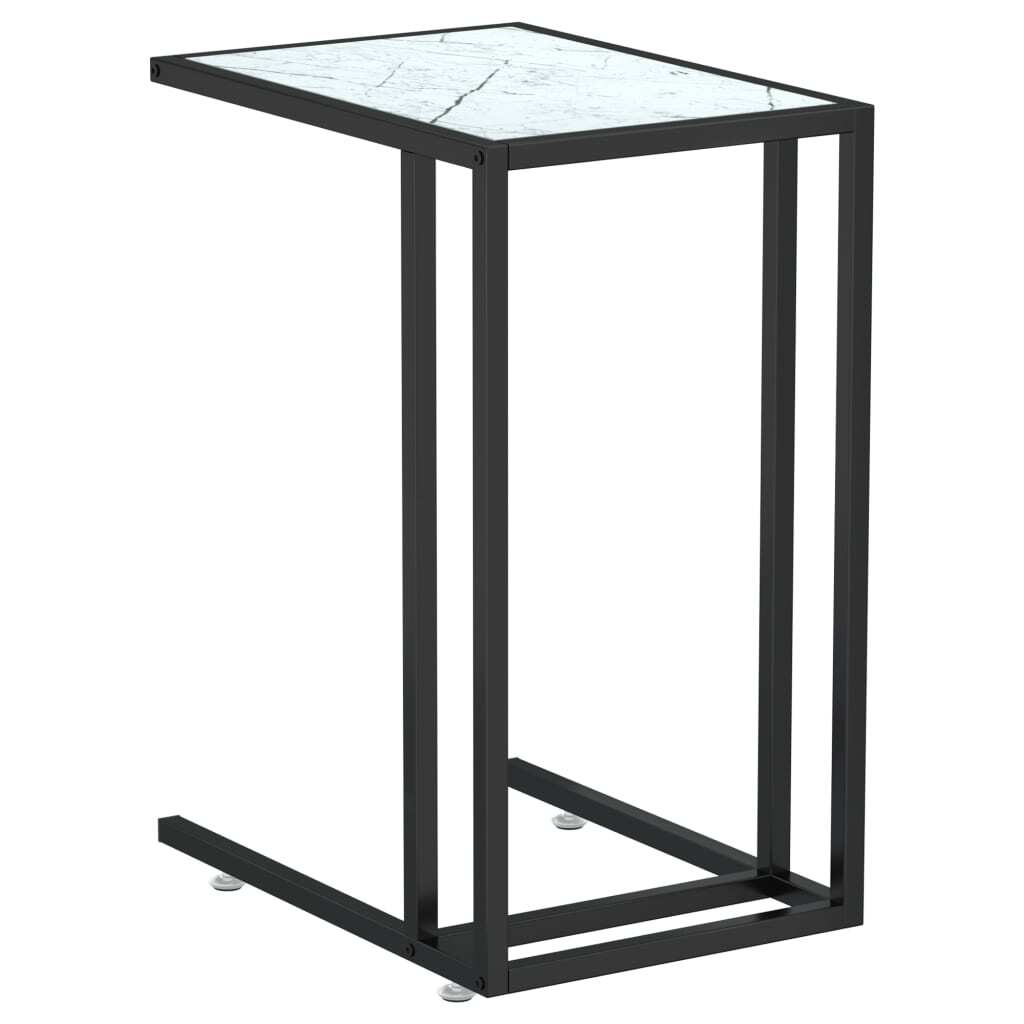 vidaXL Computer Side Table White Marble 19.7"x13.8"x25.6" Tempered Glass