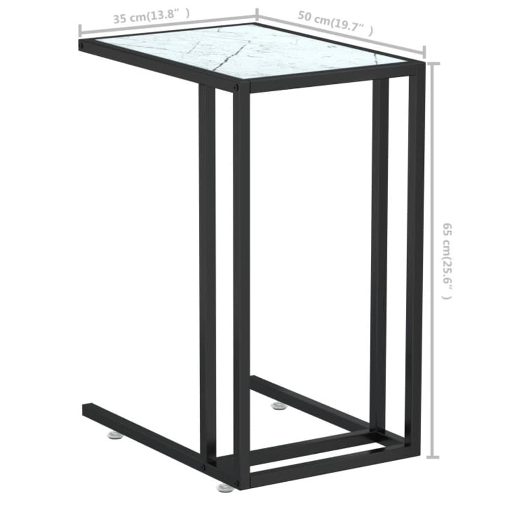 vidaXL Computer Side Table White Marble 19.7"x13.8"x25.6" Tempered Glass