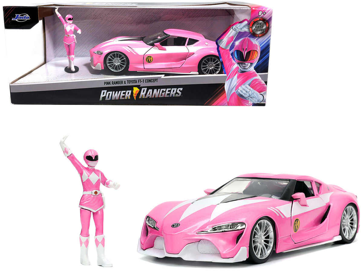 Toyota FT-1 Concept Pink Metallic and Pink Ranger Diecast Figurine "Power Rangers" "Hollywood Rides" Series 1/24 Diecast Model Car by Jada-0