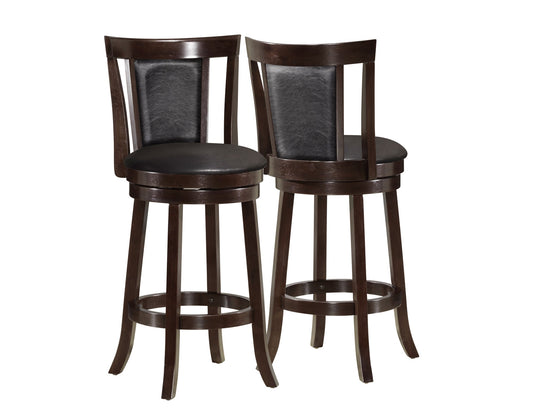 40.5" X 37.5" X 78" Cappuccino Black Solid Wood Foam Veneer Leather Look 2Pcs Swivel Barstools