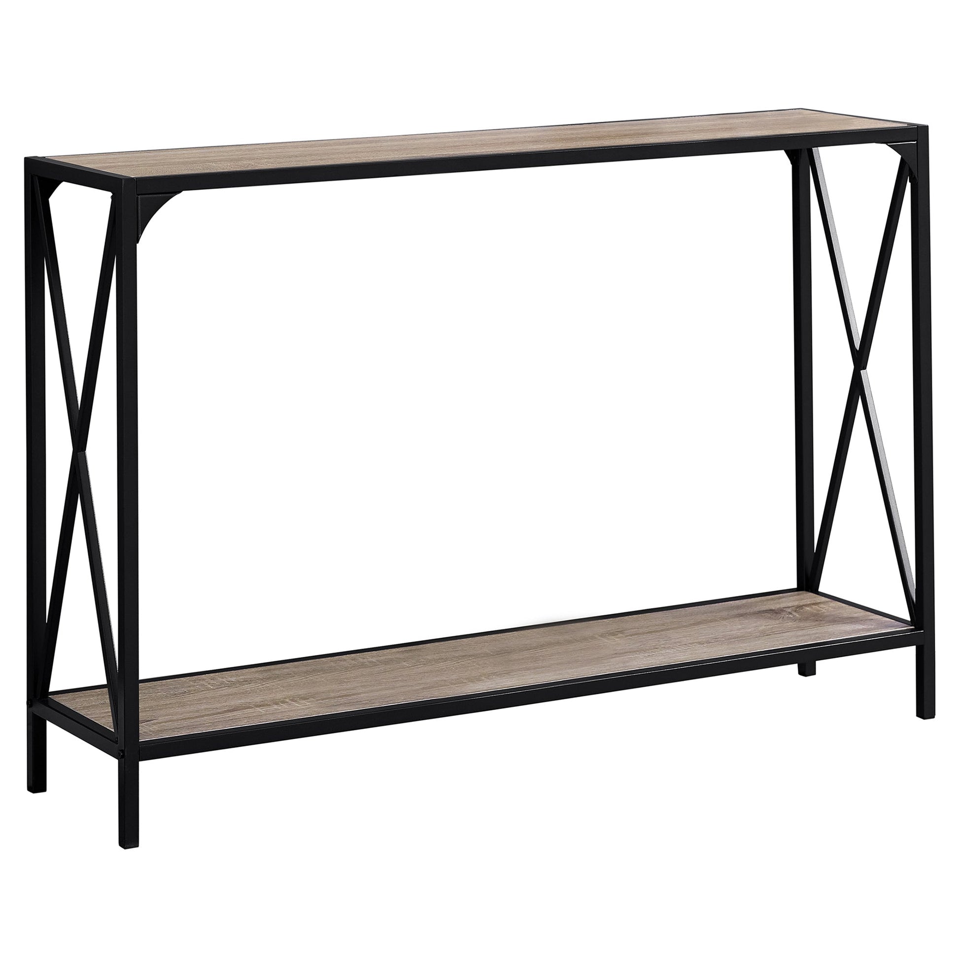 12" x 48" x 32" Dark Taupe Finish  and Black Metal Accent Table-0