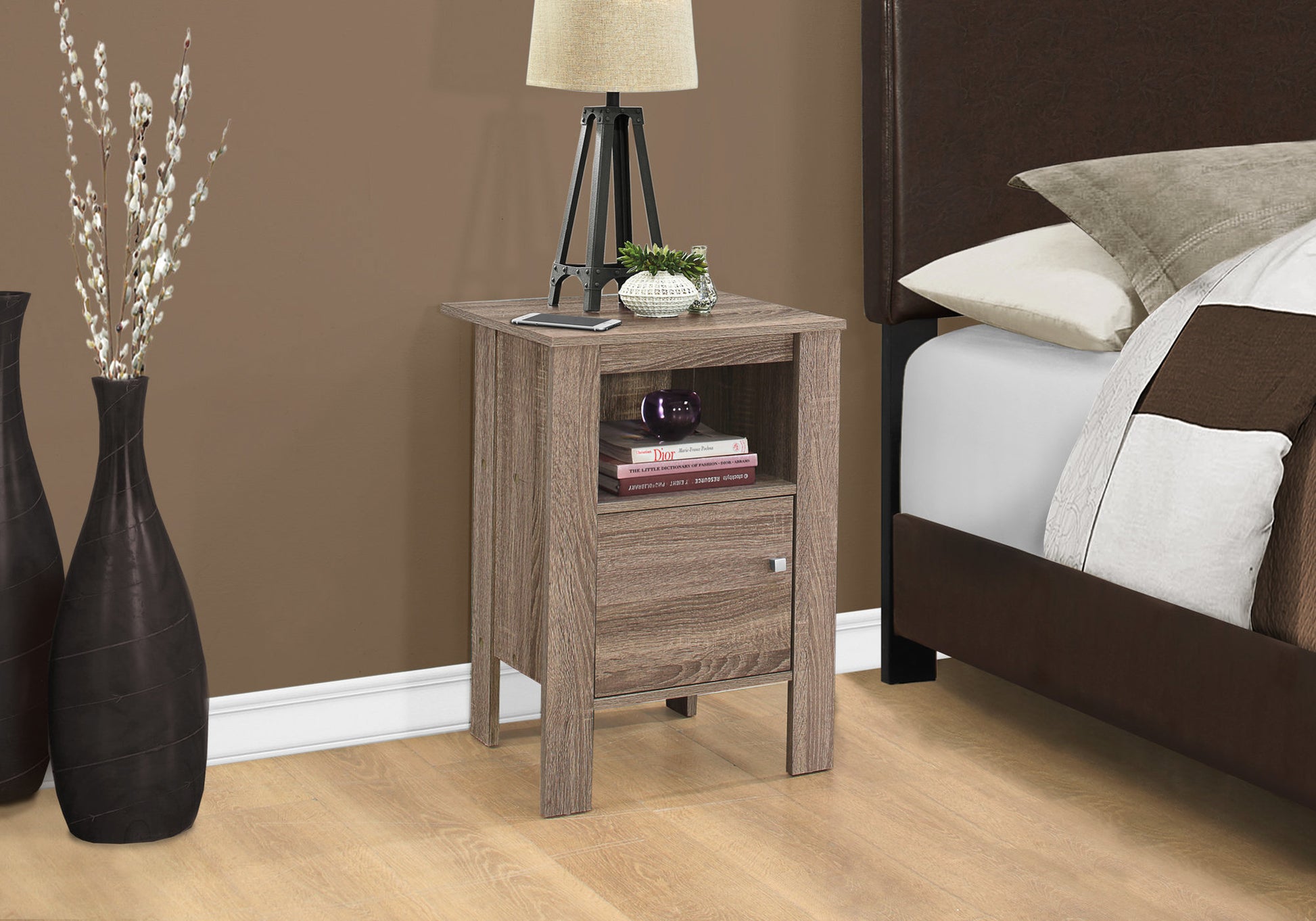 24" Deep Taupe Wood End Table With Shelf-4