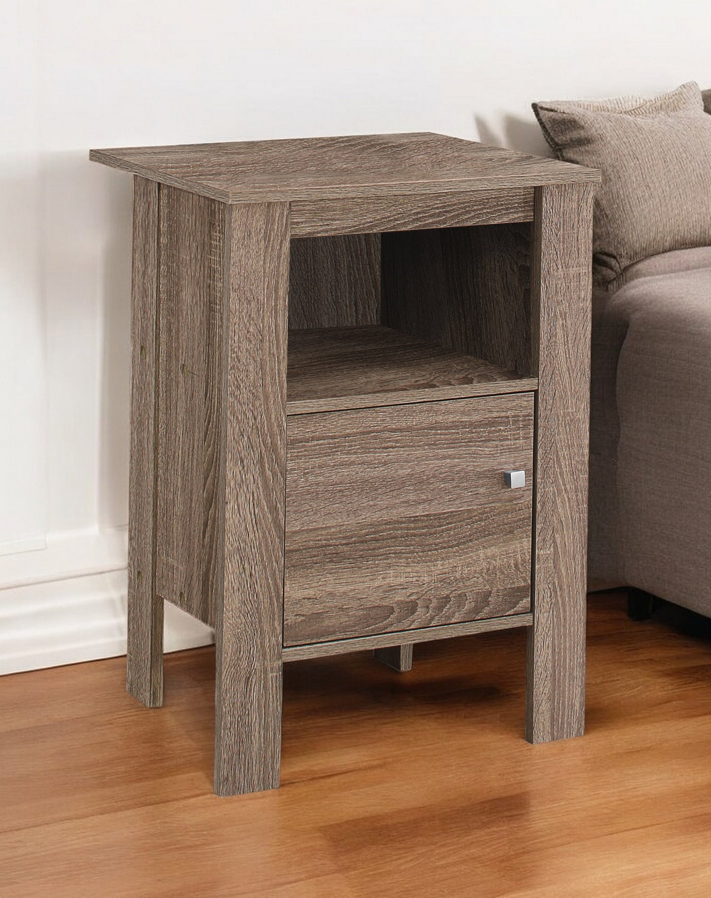 24" Deep Taupe Wood End Table With Shelf-1