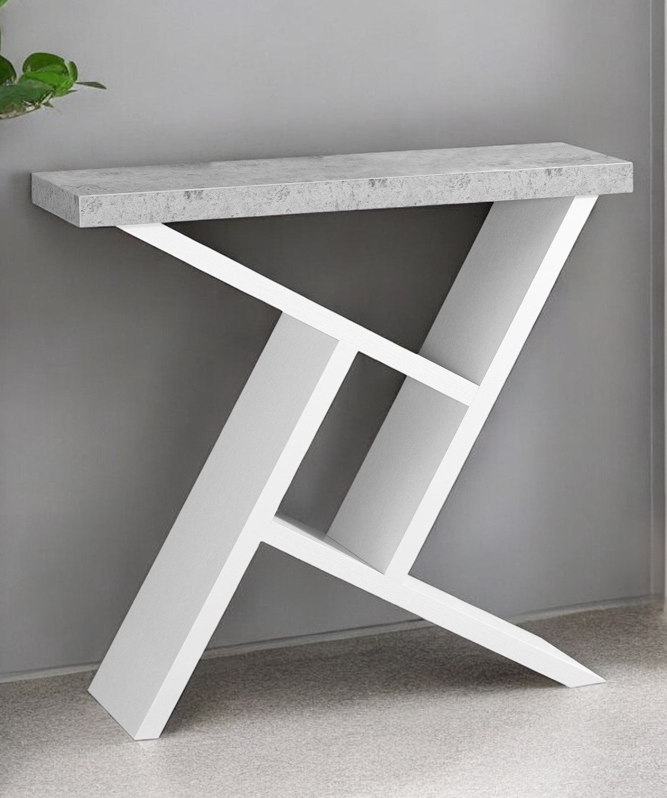 36" Gray and White Abstract Console Table With Shelves-1