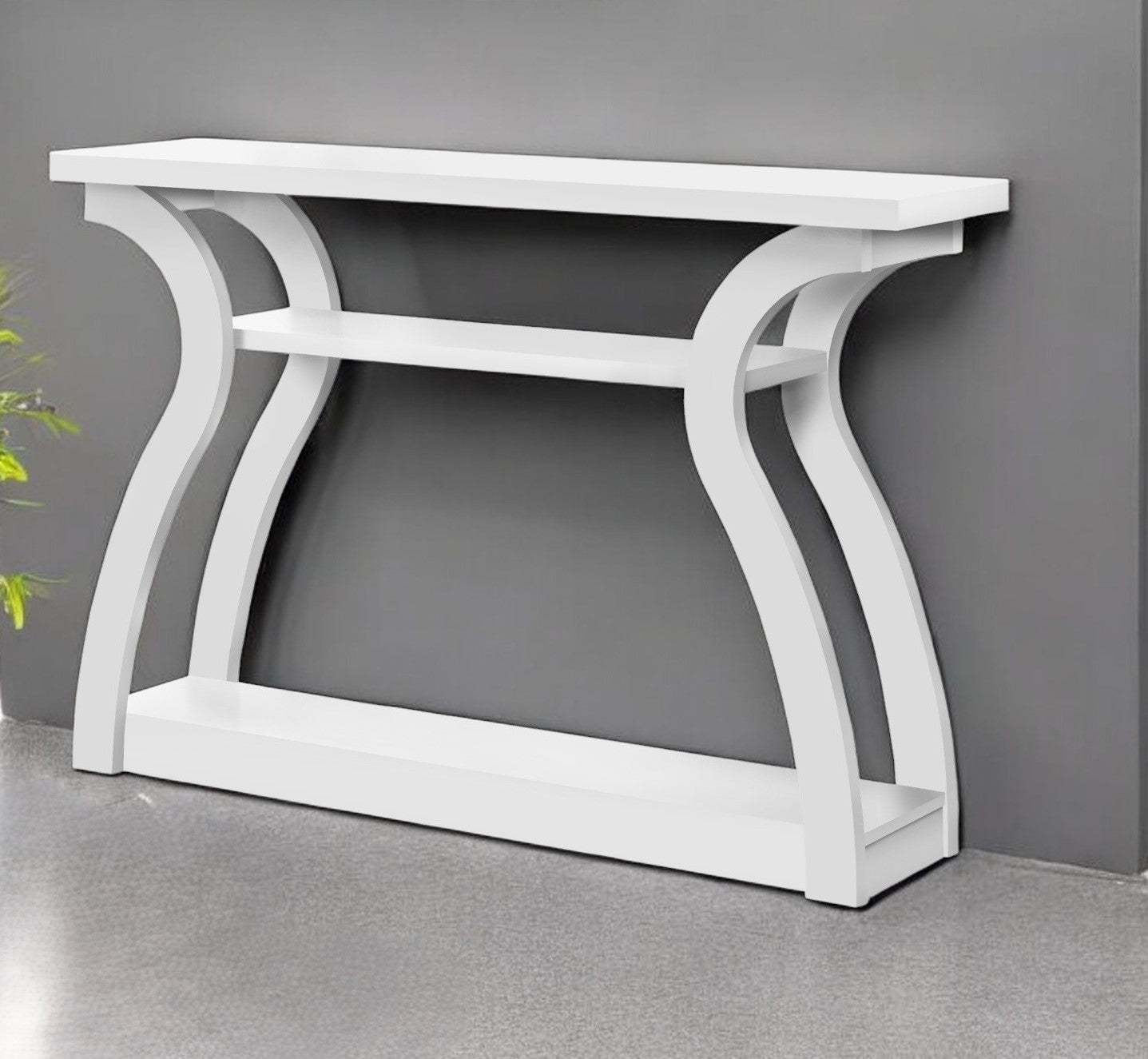 47" White Floor Shelf Console Table With Shelves-1