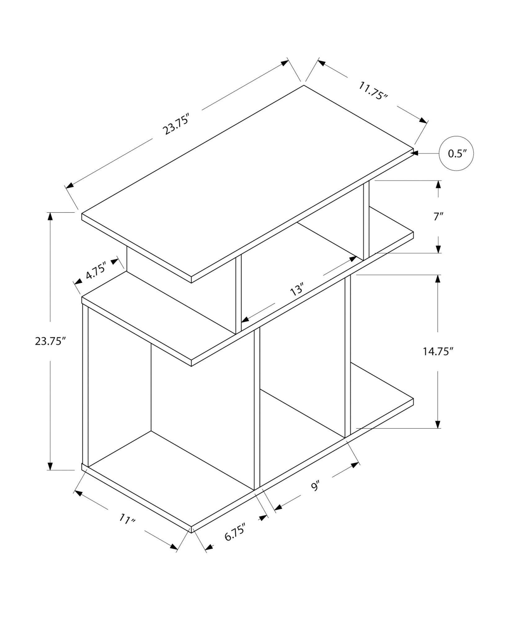 24" Black And Gray Wood End Table With 6-5