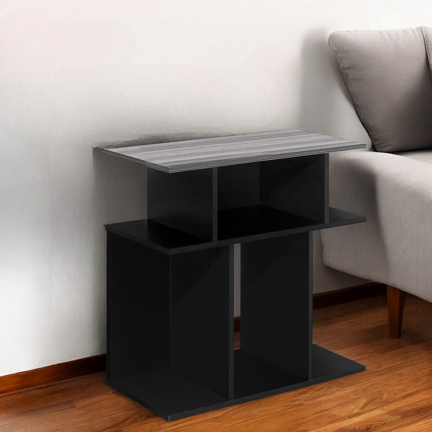 24" Black And Gray Wood End Table With 6-1