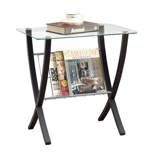 16.25" x 24" x 24.5" CappuccinoClear Metal Particle Board Accent Table-0