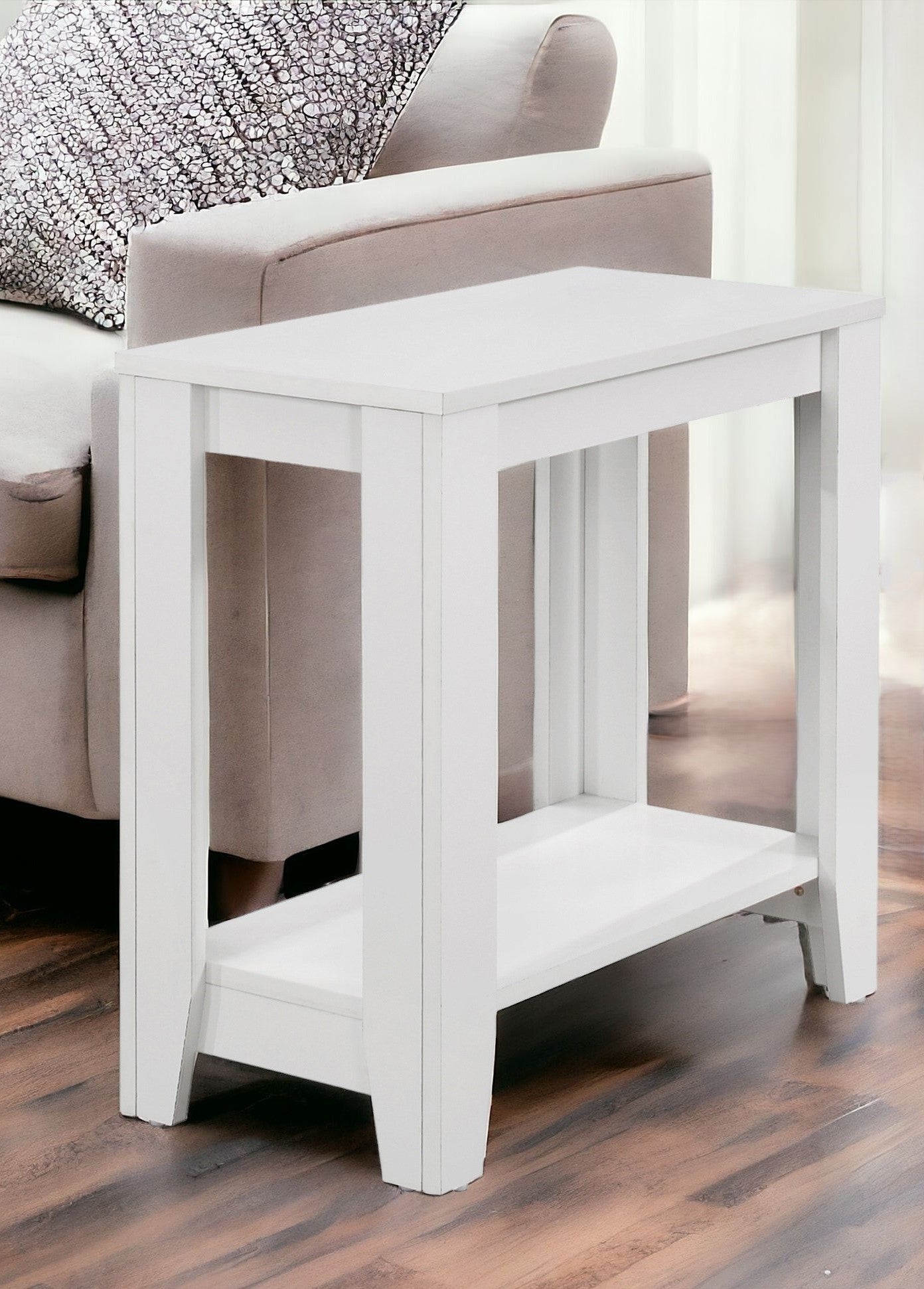 22" White Wood End Table With Shelf-1