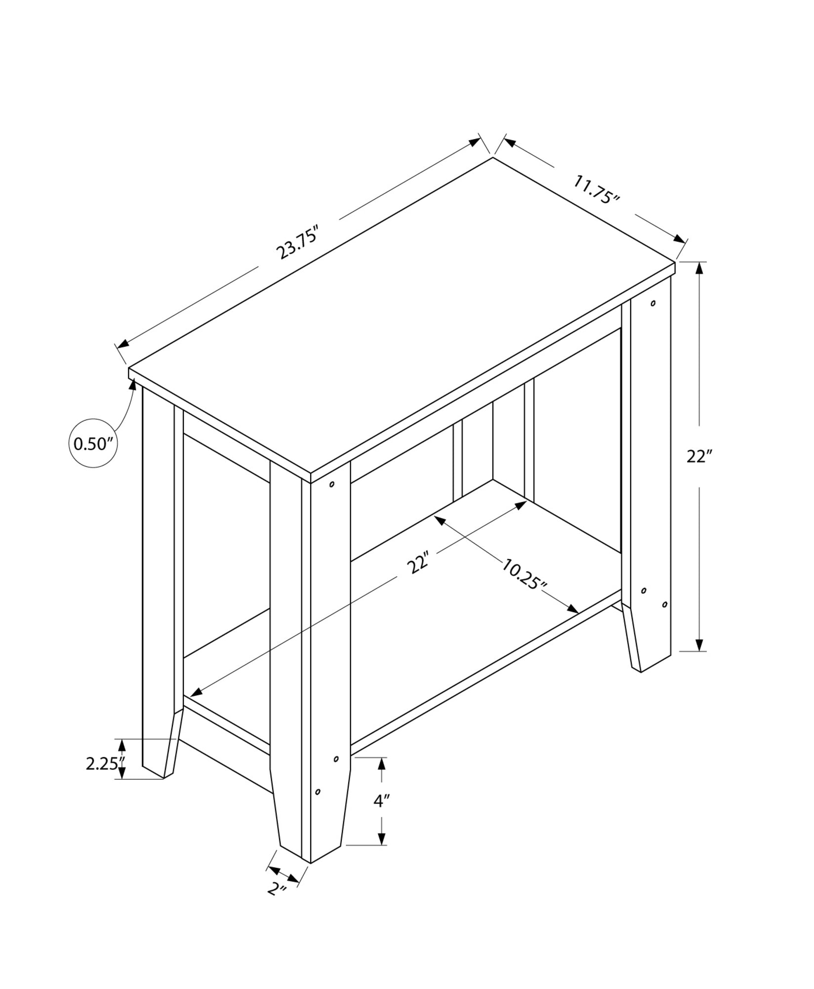 11.75" x 23.75" x 22" Grey Particle Board Laminate  Accent Table-2