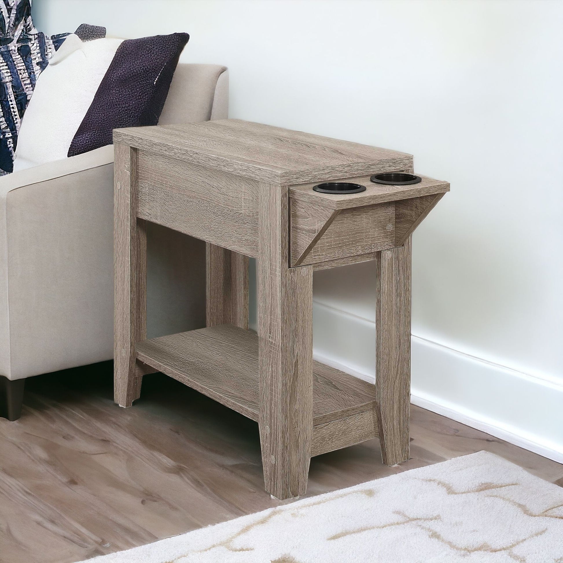 23" Taupe Wood End Table With Shelf-1