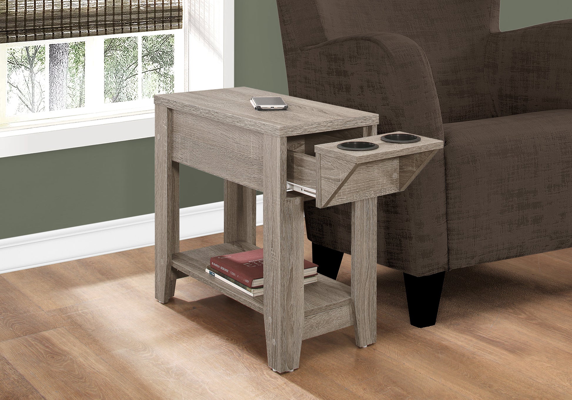 23" Taupe Wood End Table With Shelf-4