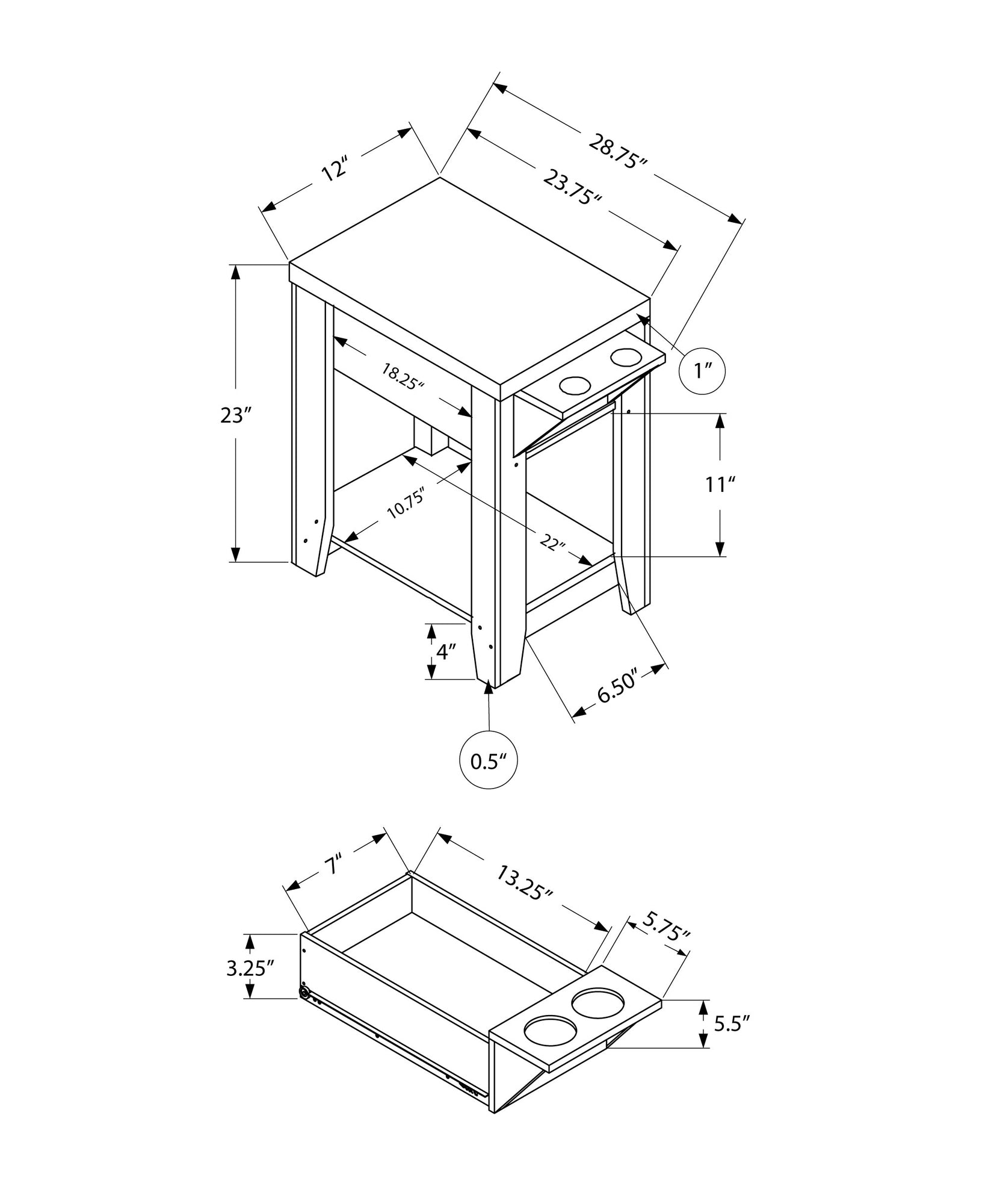 23" Taupe Wood End Table With Shelf-5