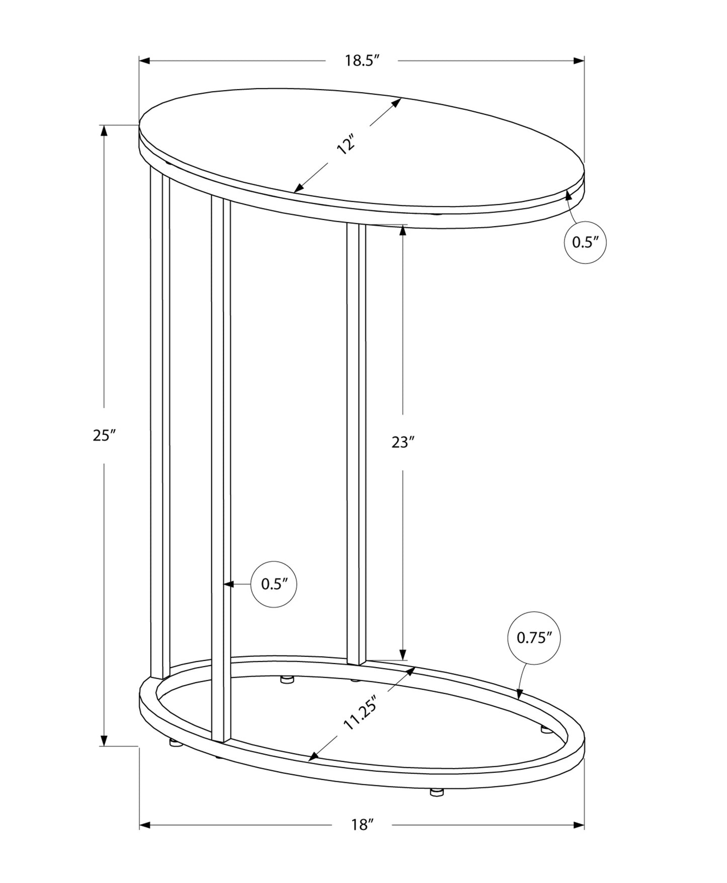 18.5" X 12" X 25" White Particle Board Metal Accent Table-3