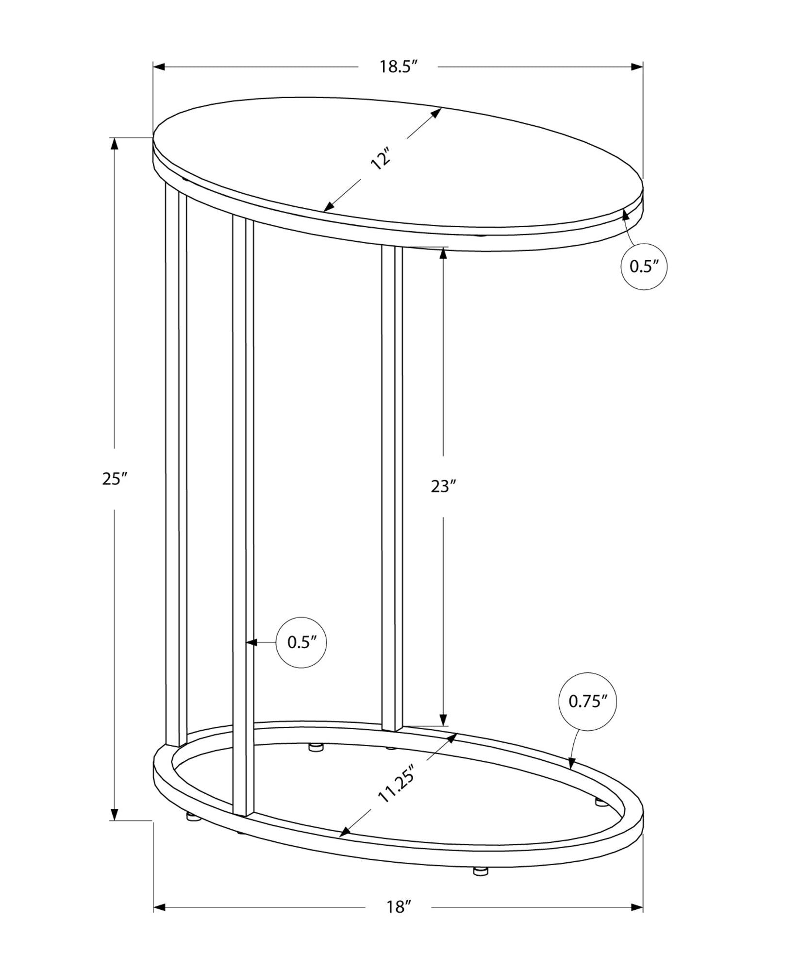 18.5" X 12" X 25" White Particle Board Metal Accent Table-3