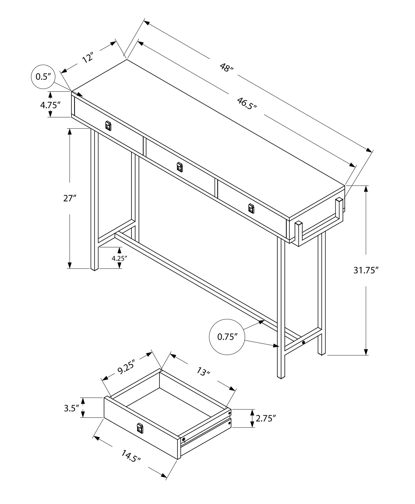 48" Taupe and Silver Console Table And Drawers-3