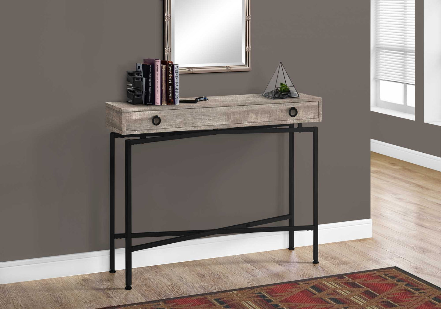 43" Taupe And Black Cross Leg Console Table-2