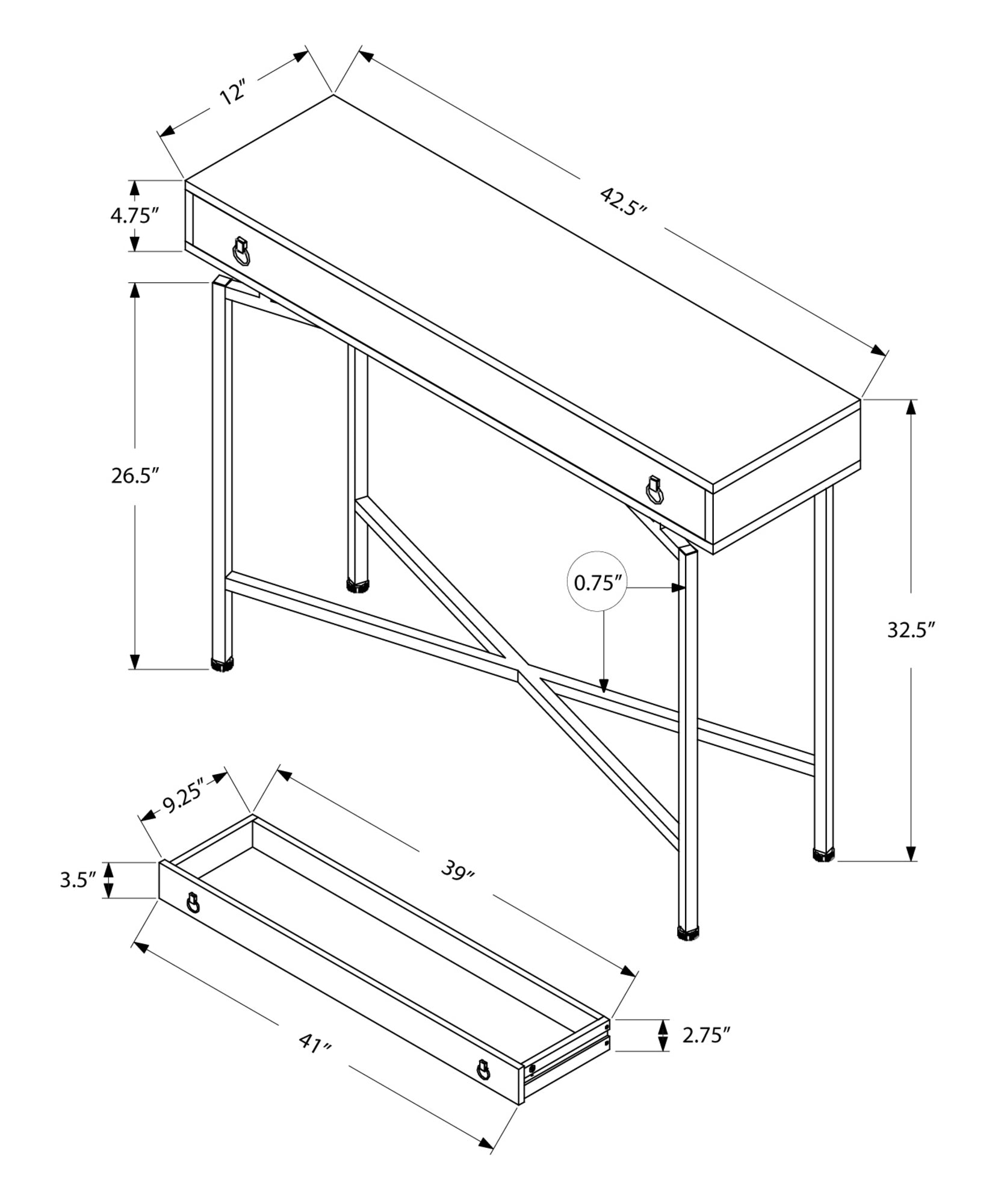 43" Taupe And Black Cross Leg Console Table-4