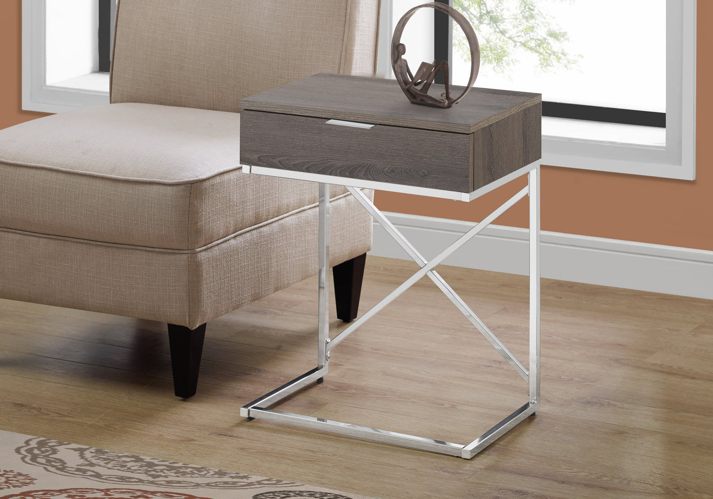 24" Silver And Taupe Wood And Metal End Table With Drawer-4