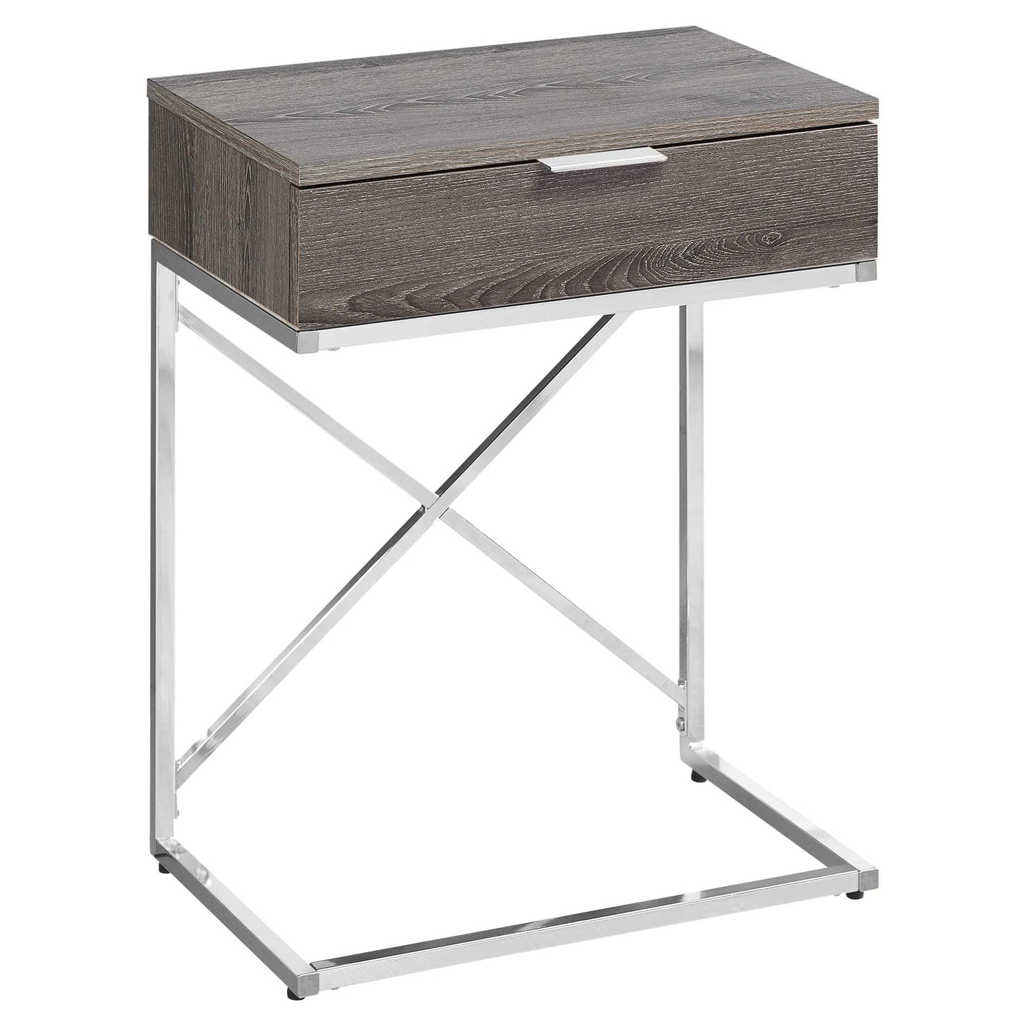 24" Silver And Taupe Wood And Metal End Table With Drawer-0