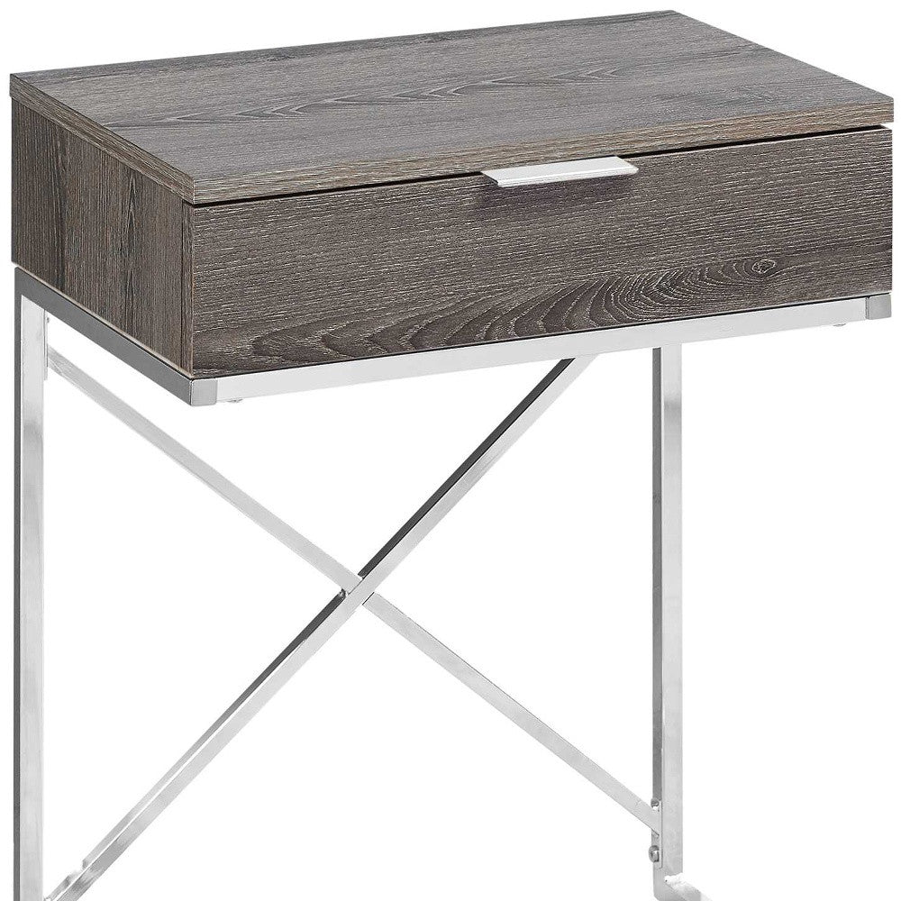 24" Silver And Taupe Wood And Metal End Table With Drawer-3