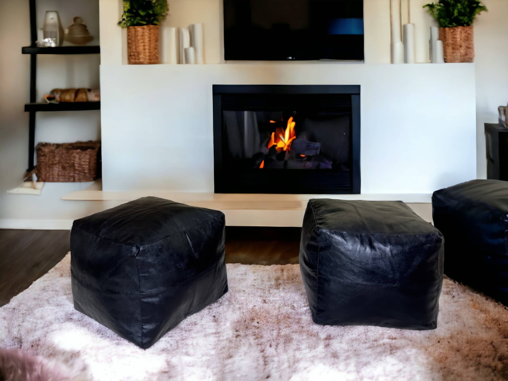 Moroccan Black Simple Square Pouf: An Enigmatic Tapestry of Berber Heritage-0